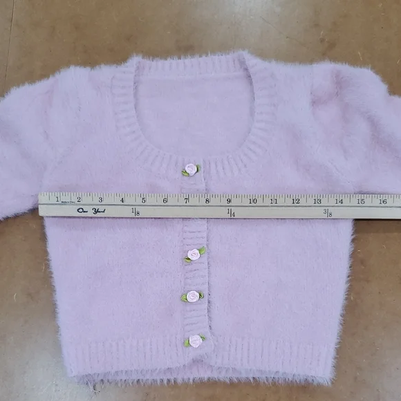 Fuzzy knit Pink cropped cardigan Sweater Sz S Cottage core 90s inspired - Picture 8 of 16